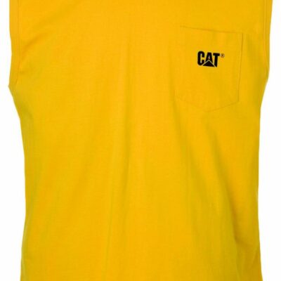 Men Tops & Outerwear | Cat Footwear Men Trademark Sleeveless Pocket Tee Short Sleeves Yellow