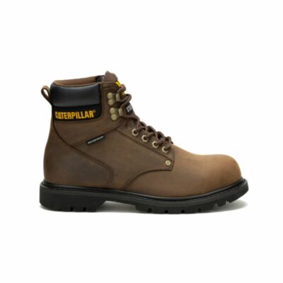 Men Safety Toe | Cat Footwear Men Second Shift Waterproof Steel Toe Work Boot Boots Dark Brown