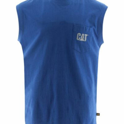 Men Tops & Outerwear | Cat Footwear Men Trademark Sleeveless Pocket Tee Short Sleeves Bright Blue