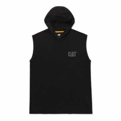 Men Tops & Outerwear | Cat Footwear Men Hooded Sleeveless Tee Short Sleeves Black